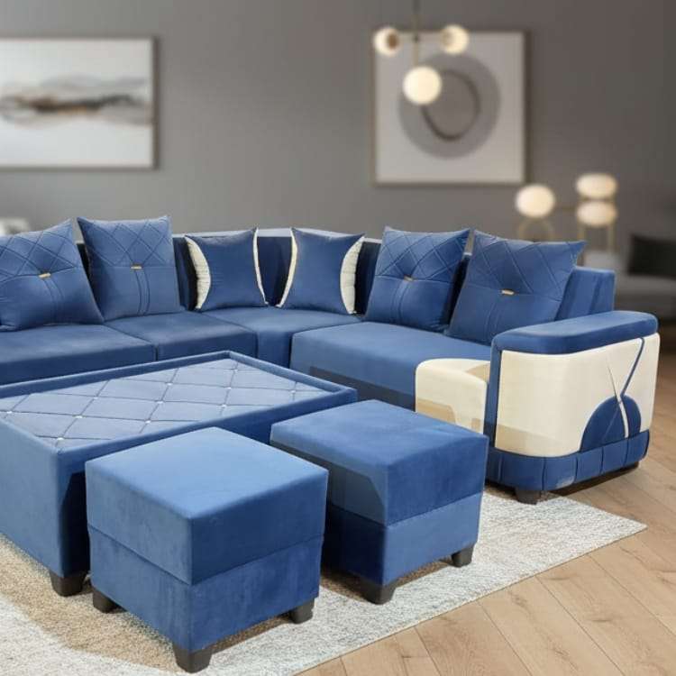 Dark Blue and White Touch Designer Sofa Set